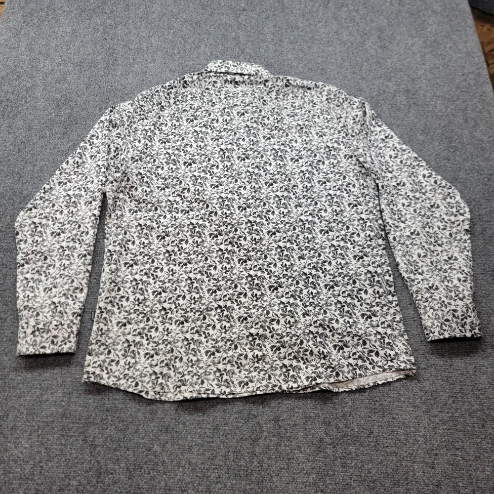 Barabas Mens XL White Black Floral Print Long Sleeve Button Down Cotton Shirt
